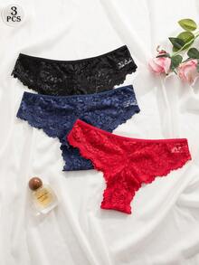 Snug Zone 3件組女款蕾絲飾邊比基尼內褲，優雅舒適內衣 - 彩色 - 查看 3
