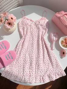 Comfortcana Váy ngắn xếp ly mỏng quai vai, họa tiết hoa phối hợp, chất liệu 100% cotton nguyên chất, mẫu mới Xuân/Hè 2026 dành cho nữ, thích hợp cho các dịp: Mùa đông, Lễ Phục sinh, Tiệc tùng, Đi biển, Đám cưới, Lễ tốt nghiệp, Thanh lịch, Thường ngày, Kỳ nghỉ, Thể thao, Trang trọng, Phong cách Y2K, Công sở, Có đính sequin, Tua rua, Bèo nhún, Hoa, Họa tiết đồ họa. - Hồng - Xem 4