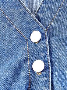 Sweetra Damen Mode Große Größen Lässiges Denim Kleid mit Umlegekragen und Knopfleiste - Mittele Waschung - Übersicht 3