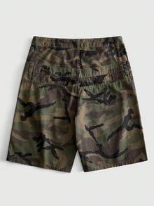 ROMWE MEN Men's Loose Fit Embroidered Camo Denim Shorts - Army Green - View 3
