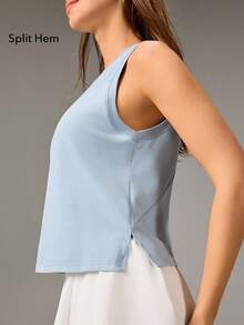 OutZeal Top de gimnasio para mujer, camiseta de tirantes de unicolor, camiseta casual de mezcla de modal suave para fitness y yoga, verano y primavera - Azul - Ver 4