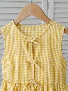 SHEIN Camisa casual versátil de uso diario con cuello redondo y volantes a cuadros para adolescentes - Multicolor - Ver 4