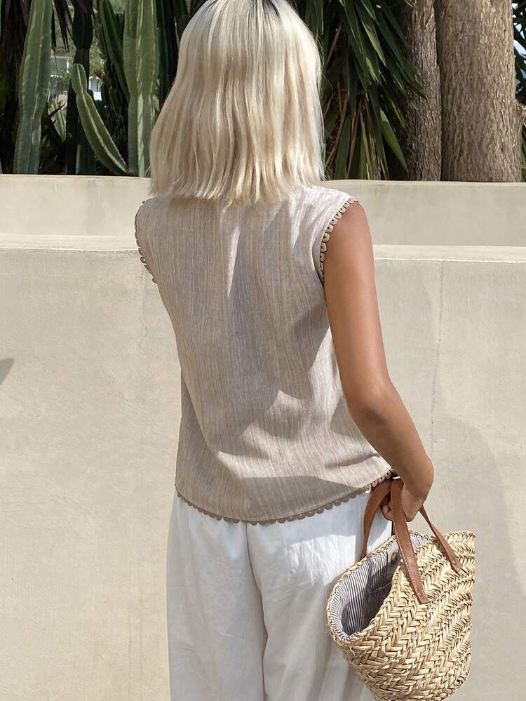 Embroidered Pattern Loose Lace-Up Elegant Summer Vest Jacket For Women