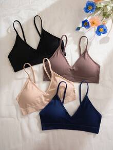Bare Chapter 4pcs/Set Seamless Ribbed Wireless Casual Bras For Women - Multicolor - View 7