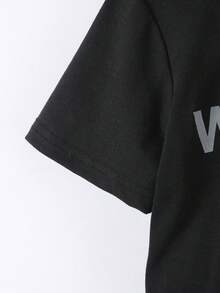 男童春夏两件套服装 - 印花黑色短袖T恤搭配工装裤，休闲百搭套装 - 黑色 - 查看 6
