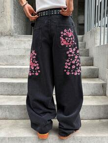 GALLERY FADE Quần jean denim đen thêu họa tiết phong cách đường phố thường ngày dành cho nam giới - màu đen - Xem 8