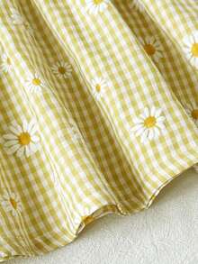 SHEIN Vintaside Kids Robe sans manches pour bébé fille, unisexe, nourrisson, tout-petit, nouveau-né de 0 à 3 ans, élégante, mignonne, décontractée, minimaliste, imprimé à carreaux jaunes et marguerites - Jaune citron - Voir 4