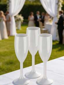 6-Pack White Plastic Champagne Flutes, Elegant Acrylic Wine Glasses, Unbreakable Reusable Party Cups For Weddings, Bridal Showers & Celebrations, Durable Stemware For Cocktails & Cold Drinks - Multicolor - View 6