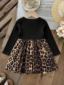 SHEIN Baby Girl Leopard Print Floral Decor Dress - Multicolor - View 2