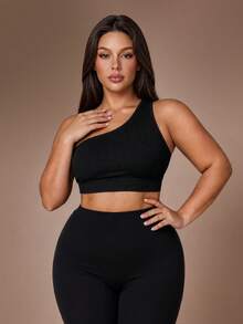 Lazeform 1pc Women Plus Size Seamless Minimalist Comfort Wireless Bra Camisole - Black - View 5