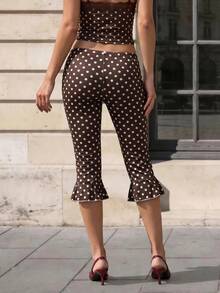 Sinnesro Women's Printed Simple Pants For Daily Wear Ruffle Pants Striped Pants Women's Capris - Brown - View 3