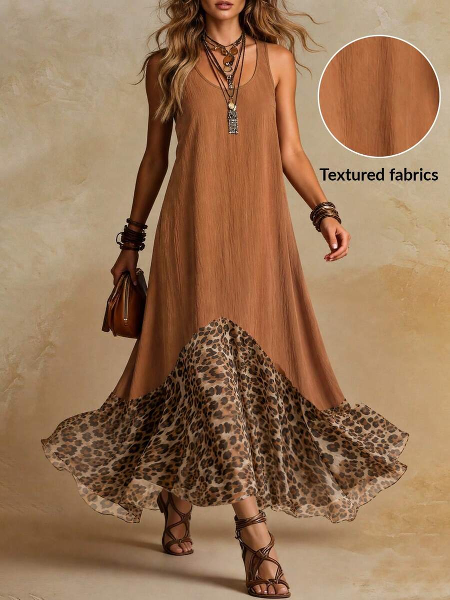 Solivie Đầm nữ phong cách retro vintage họa tiết da báo, thanh lịch cho kỳ nghỉ hè, lễ hội âm nhạc.