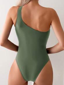 Swim Basics Women's Solid Color Cutout One-Piece Swimsuit For Vacation - Green - View 2