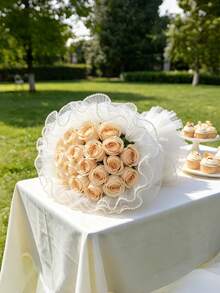SHEIN 1Pc 28*200cm/28*400cm Ruy băng Organza nhăn dùng để gói quà và cắm hoa, Sợi ngọc trai giả, Thích hợp cho sinh nhật, tiệc tùng, đám cưới, trang trí nhà cửa, - Ngày lễ tình nhân trở lại trường màu be - Màu be - Xem 2