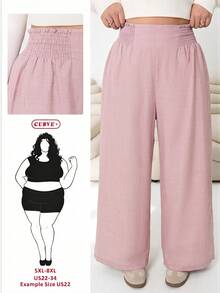 SHEIN CURVE+ 大尺碼女款休閒彈性腰鬆身長褲 - 淺粉色 - 查看 1