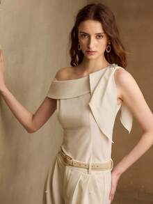 MOTF PREMIUM ASYMMETRICAL NECK METAL DECOR BLOUSE - Apricot - View 5