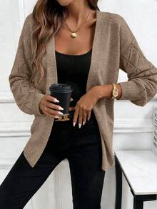 Louniche Light Peach Casual Loose Fit Long Sleeve Knit Cardigan, Commuting Style, Spring/Autumn - Khaki - View 3
