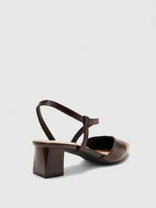 CUCCOO BIZCHIC Dark Brown Soft Leather Cross-Strap Pointed Back Thick Heel Shoes, Commuter Workplace Model - Brown - View 2