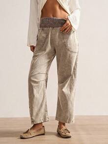 Bohemela Plus Size Casual Washed Denim Effect Pants Fall - Mocha Brown - View 6