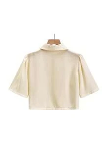 SHEIN Clasi 女士纯色单排扣短袖上衣和印花吊带连衣裙休闲日常两件套 - 彩色 - 查看 4