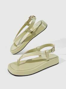 HighSole 女款春夏新款可調節扣設計夾腳露趾厚底增高涼鞋，都會極簡風卡其色，柔軟舒適防滑，適合通勤、購物、海邊度假、音樂祭，百搭夏季女鞋 - 淺卡其 - 查看 5