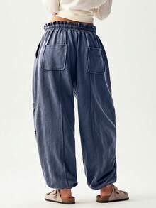 Bohemela Women's Casual Solid Color Knit Loose Drawstring Sweatpants - Royal Blue - View 7