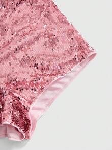 ROMWE Grunge Punk Plus Size Shiny Sequin Versatile Summer Shorts For Women - Pink - View 3