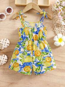 SHEIN Jumpsuit Kasual Motif Lemon Tenun untuk Anak Perempuan - Kuning - View 2