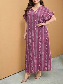 Al Najma Plus Size Printed Tassel Maxi Casual Dress For Women - Dusty Pink - View 6