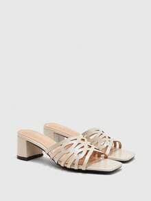 CUCCOO BIZCHIC Sandalias de tacón alto para mujer con diseño hueco color albaricoque, sandalias de tacón alto con punta cuadrada cómodas, sandalias estilo de viaje diario - Albaricoque - Ver 2
