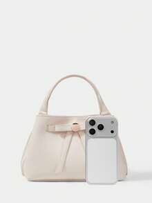 SHECARRY Bolso de mano de moda, bolso de viaje exquisito y sencillo con lazo - Beis - Ver 5