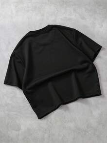 ROMWE MEN Anime Camiseta de manga corta con estampado, de corte holgado y caída de hombros para hombre - Negro - Ver 3