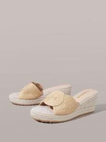 Styleloop Giày nữ, màu nâu nhạt, giày rơm đan rỗng bằng dây gai dầu, dép đế xuồng, giày bohemian giúp tăng chiều cao cho kỳ nghỉ. - Màu be - Xem 8