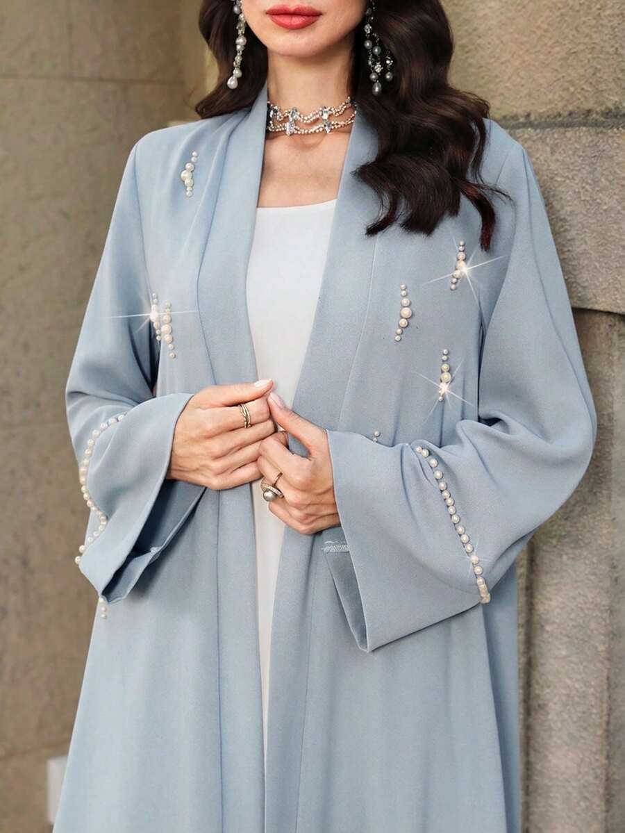 Al Najma 珍珠裝飾優雅寬鬆版型長袖休閒外套 - 藍色 - 查看 1