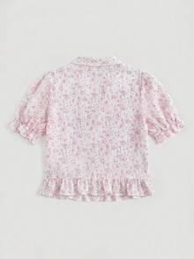 lacRébo 粉色花卉刺繡寬鬆垂領綁帶設計春夏上班襯衫 辦公室上衣 法式復古風 - 彩色 - 查看 8