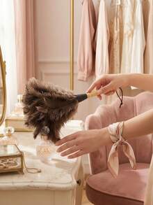 Cirelle 1pc Natural Feather Duster With Wooden Handle, Gentle Cleaning Brush For Home, Furniture & Decor, Lint-Free Dust Remover For Shelves, Books, Jewelry & Ornaments, Elegant Cleaning Tool For Bedroom & Living Room, Ideal Gift For Home Enthusiasts. - White Pole #1 - View 9