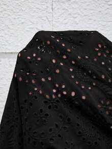 SHEIN Clasi 女士刺绣镂空公主袖优雅度假迷你连衣裙 - 黑色 - 查看 7