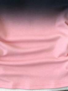 Teen GirlBlack & Pink Ombre Allover Print Polo Shirt With Cute Butterfly Graphic, Suitable For Outdoor, Spring/Summer/Autumn - Multicolor - View 7