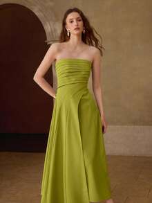 MOTF PREMIUM ELEGANT RUCHED STRAPLESS DRESS - Green - View 4