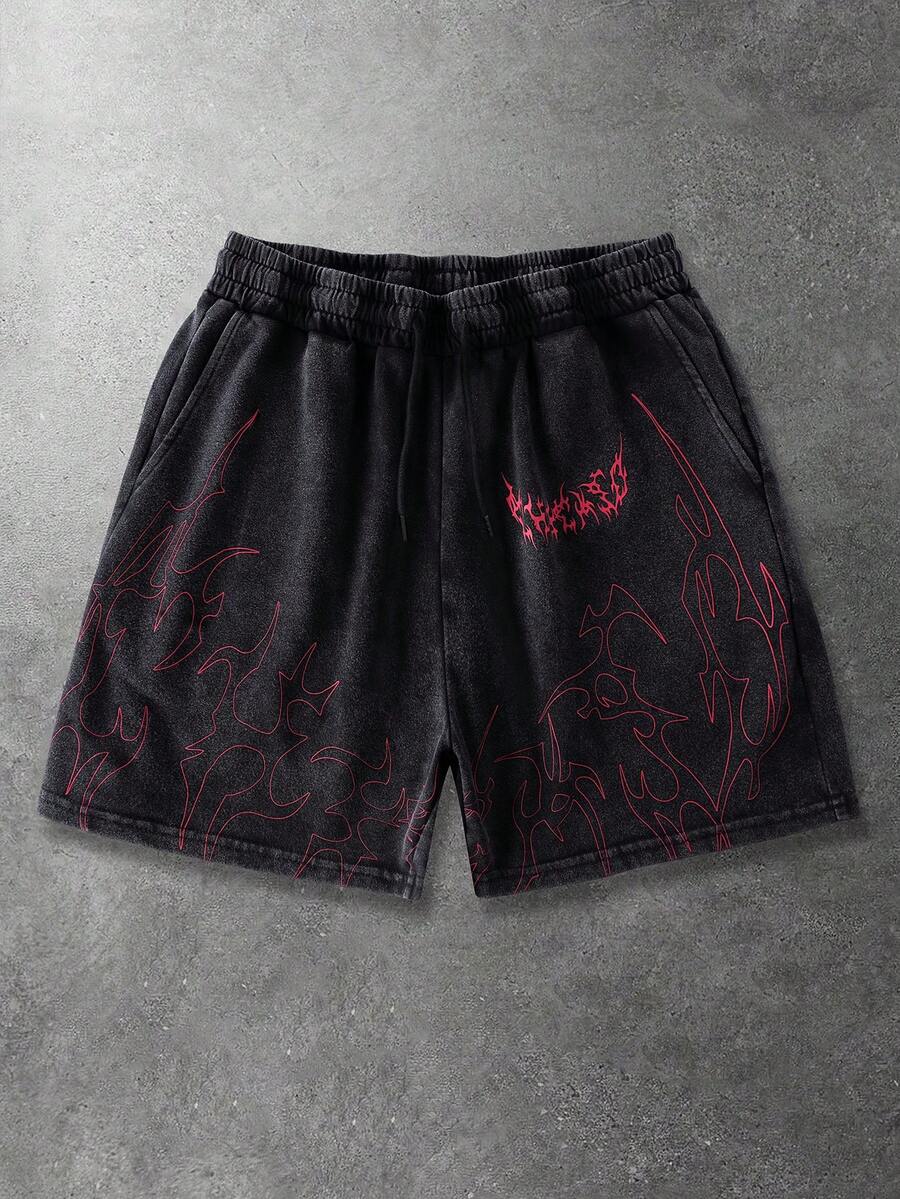 ROMWE MEN Street Life Teen Boy Contrast Color Pocket Drawstring Waist Casual Shorts - Black - View 1