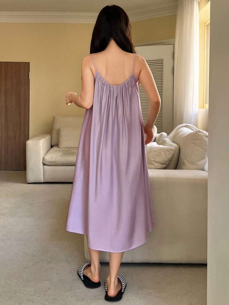 Women's Casual Pleated Strap Mid-Length Dress, Summer Loungewear