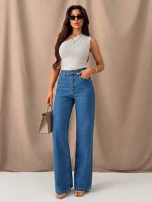 High Waist Push Up Shaper Flare Woman Jean - Blue - View 3