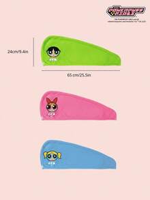 THE POWERPUFF GIRLS X POKOJA LAND 1個可愛卡通小女警刺繡乾髮帽，珊瑚絨水洗材質，柔軟吸水速乾，適用於護髮、沐浴、淋浴、水療、旅行或作為禮物 - 彩色 - 查看 7