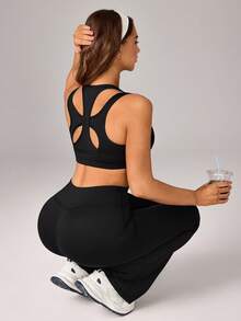 SHEIN Dewbera Áo lót thể thao Nữ - màu đen - Xem 5