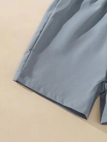 Souflis Souflis 男童撞色条纹包边短袖Polo衫和短裤套装，休闲运动日常穿着 - 灰色 - 查看 7