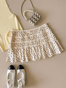 SHEIN Unity Women's Polka Dot Pattern Side Tie Waist Casual Skirt - Black and White - View 2