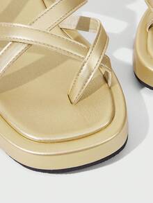 HighSole Women Shoes Spring And Summer New Multi-Belt Cross Back Buckle Design Open Thick Sole Simple Versatile Style Gold Sandals Daily Commuting Shopping Wear - Light gold - View 3
