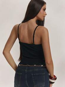 SHEIN BAE Regata Elegante Feminina com Bordado de Borboleta de Contas, Detalhes Brilhantes, Adequada para Praia, Férias, Festival de Música, Primavera/Verão - Preto - Visão 2