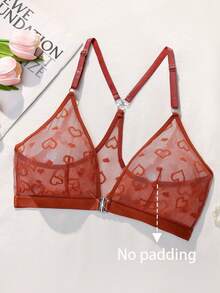 Women's Lace Heart Pattern Front Closure Casual Everyday Bra - Redwood - View 6
