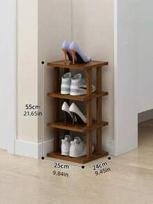 PC Multilayer Elegant Bamboo Shoe Rack Natural Wood Grain Texture Space Saving Design Easy Assembly For Dormitory Hallway Kitchen Sneakers High Heels Stiletto Storage Square Stackable Shelf Home Organizer - Multicolor - View 3
